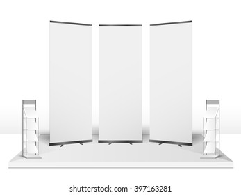 White creative exhibition stand design. Booth template. Corporate identity vector