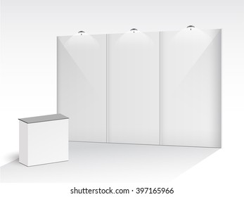 White creative exhibition stand design. Booth template. Corporate identity vector