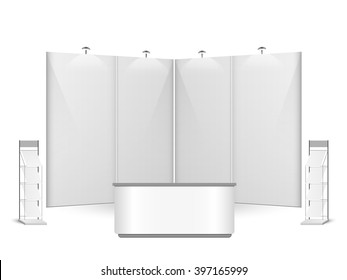 White creative exhibition stand design. Booth template. Corporate identity vector