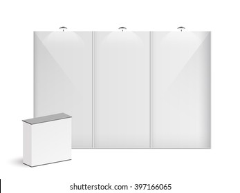 White creative exhibition stand design. Booth template. Corporate identity vector