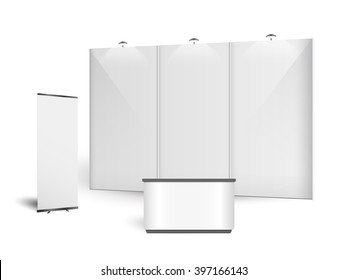 White creative exhibition stand design. Booth template. Corporate identity vector