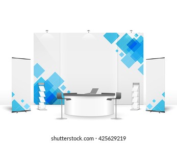 White creative exhibition stand design. Booth template. Corporate identity vector.