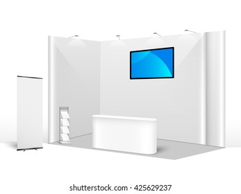 White creative exhibition stand design. Booth template. Corporate identity vector.