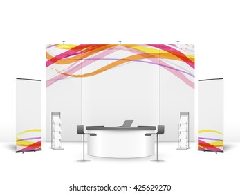 White creative exhibition stand design. Booth template. Corporate identity vector.