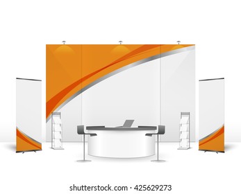 White creative exhibition stand design. Booth template. Corporate identity vector.