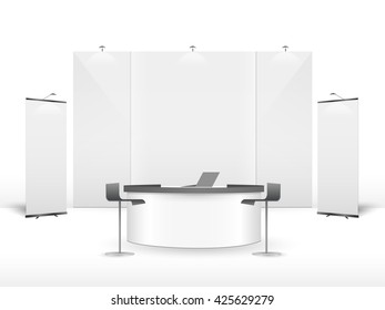 White creative exhibition stand design. Booth template. Corporate identity vector.