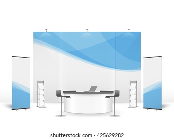 White creative exhibition stand design. Booth template. Corporate identity vector.