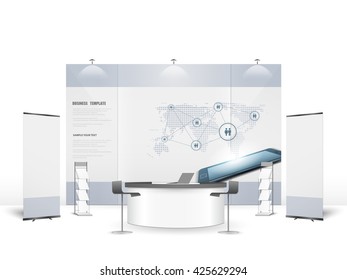 White creative exhibition stand design. Booth template. Corporate identity vector.