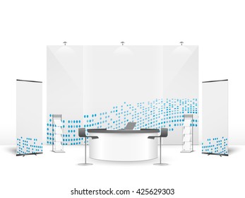 White creative exhibition stand design. Booth template. Corporate identity vector.