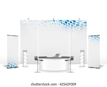 White creative exhibition stand design. Booth template. Corporate identity vector.