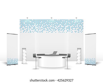 White creative exhibition stand design. Booth template. Corporate identity vector.