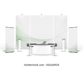 White creative exhibition stand design. Booth template. Corporate identity vector