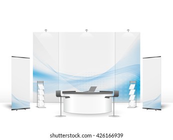 White creative exhibition stand design. Booth template. Corporate identity vector