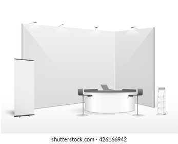 White creative exhibition stand design. Booth template. Corporate identity vector