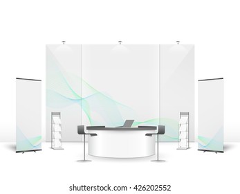 White creative exhibition stand design. Booth template. Corporate identity vector