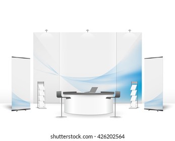 Diseño del stand de exhibición creativa en blanco. Plantilla de cuadro. vector de identidad corporativa