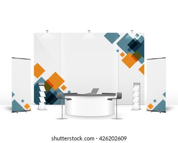 White creative exhibition stand design. Booth template. Corporate identity vector