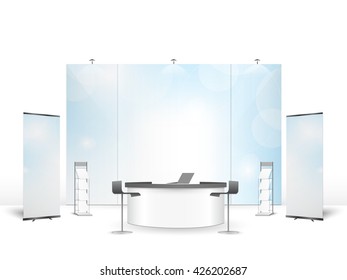 White creative exhibition stand design. Booth template. Corporate identity vector