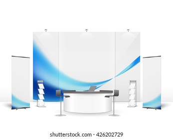 White creative exhibition stand design. Booth template. Corporate identity vector