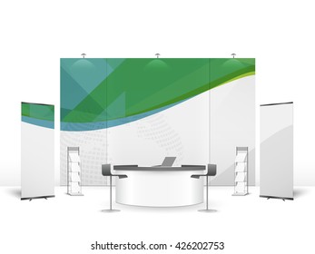 White creative exhibition stand design. Booth template. Corporate identity vector
