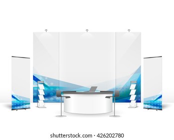 White creative exhibition stand design. Booth template. Corporate identity vector