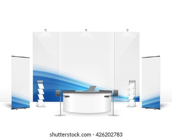 White creative exhibition stand design. Booth template. Corporate identity vector