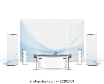 White creative exhibition stand design. Booth template. Corporate identity vector