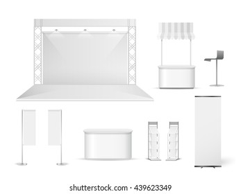 White creative exhibition stand design. Booth template. Corporate identity vector