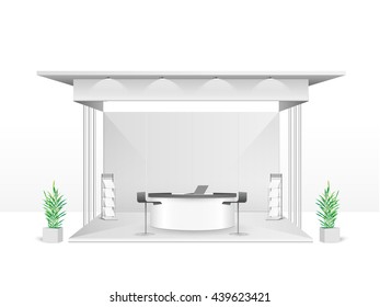 White creative exhibition stand design. Booth template. Corporate identity vector