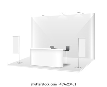 White creative exhibition stand design. Booth template. Corporate identity vector