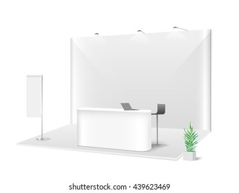 White creative exhibition stand design. Booth template. Corporate identity vector