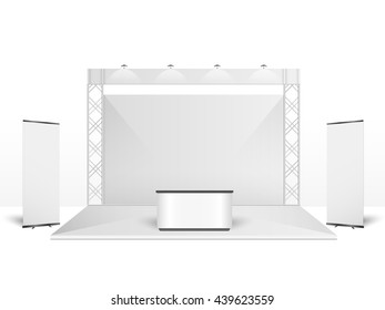 White creative exhibition stand design. Booth template. Corporate identity vector