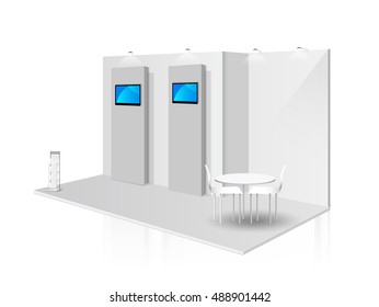 White creative exhibition stand design. Booth template. Corporate identity vector.