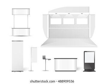 White creative exhibition stand design. Booth set template. Corporate identity vector.