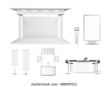 White creative exhibition stand design. Booth set template. Corporate identity vector.