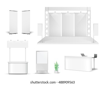 White creative exhibition stand design. Booth set template. Corporate identity vector.