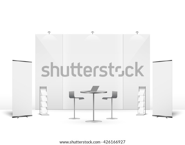White creative exhibition stand design.\
Booth template. Corporate identity\
vector
