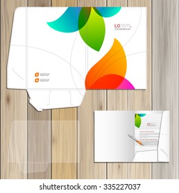 White creative folder template design for corporate identity with color shapes. Stationery set