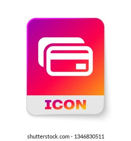 White Credit card icon isolated on white background. Online payment. Cash withdrawal. Financial operations. Shopping sign. Rectangle color button. Vector Illustration