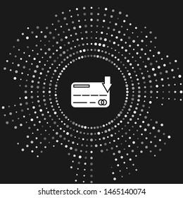 White Credit card icon isolated on grey background. Online payment. Cash withdrawal. Financial operations. Shopping sign. Abstract circle random dots. Vector Illustration