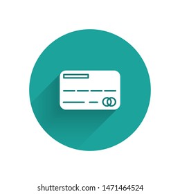 White Credit card icon isolated with long shadow. Online payment. Cash withdrawal. Financial operations. Shopping sign. Green circle button. Vector Illustration