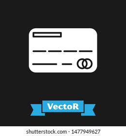 White Credit card icon isolated on black background. Online payment. Cash withdrawal. Financial operations. Shopping sign.  Vector Illustration