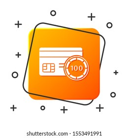 White Credit card icon isolated on white background. Online payment. Cash withdrawal. Financial operations. Shopping sign. Orange square button. Vector Illustration