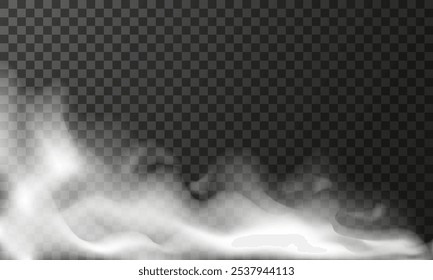 White creeping fog or smoke on transparent background. Vector stock illustration.