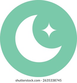 White crescent moon and star icon on green circular background