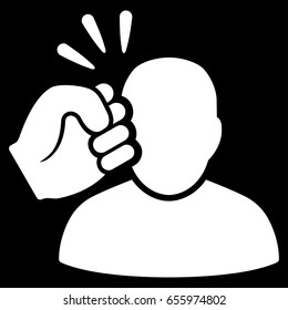 White Crime Violation Fist Strike interface toolbar pictogram. Vector pictograph style is a flat symbol on diagonal hatch transparent background.