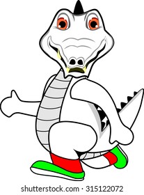 white Crocodile cartoon running sign and logo