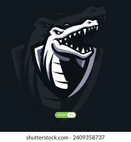 white crocodile esport gaming logo vector