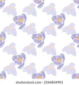 White Crocus Flower seamless pattern print background