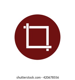 White crop icon vector. Red circle. Red button